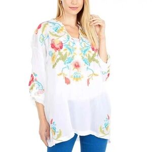 Johnny Was Vagabound Blouse Floral Embroidered Tunic  Blouse Boho